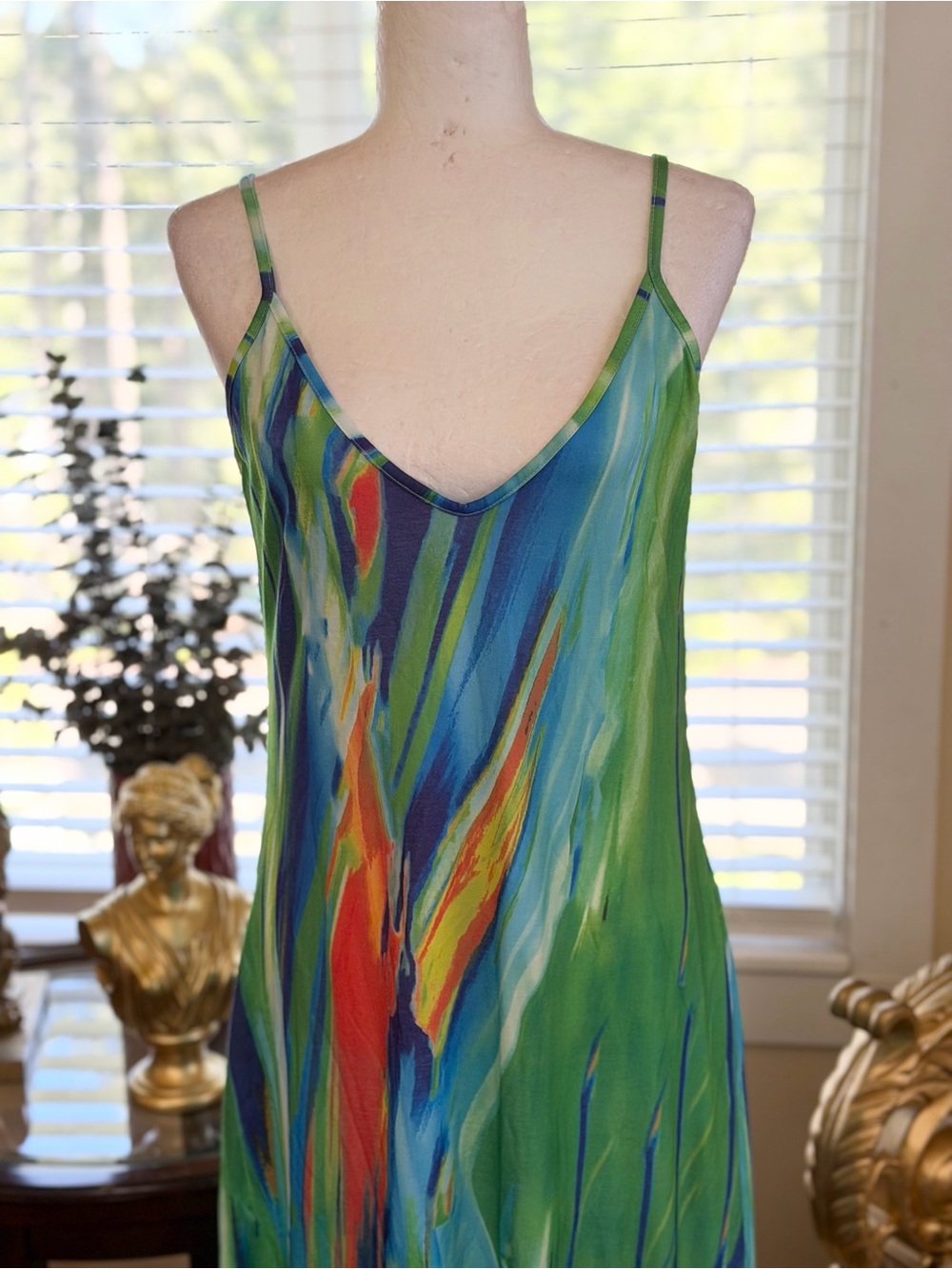 Colorful Abstract Print Maxi Slip Dress - Blue, Green & Red - Picture 2 of 4